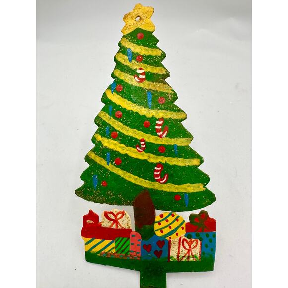Hand-Painted Metal Christmas Tree Stocking Holder, Recycled Haitian Steel Drums - Picture 1 of 6